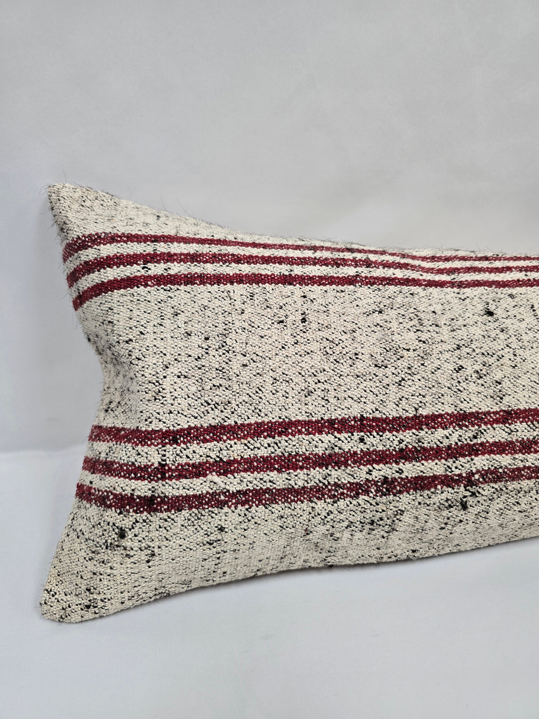 Turkish Lumbar Rug Pillow Cream Black Cushion Cover Hemp Pillow 14" x 40" #9502