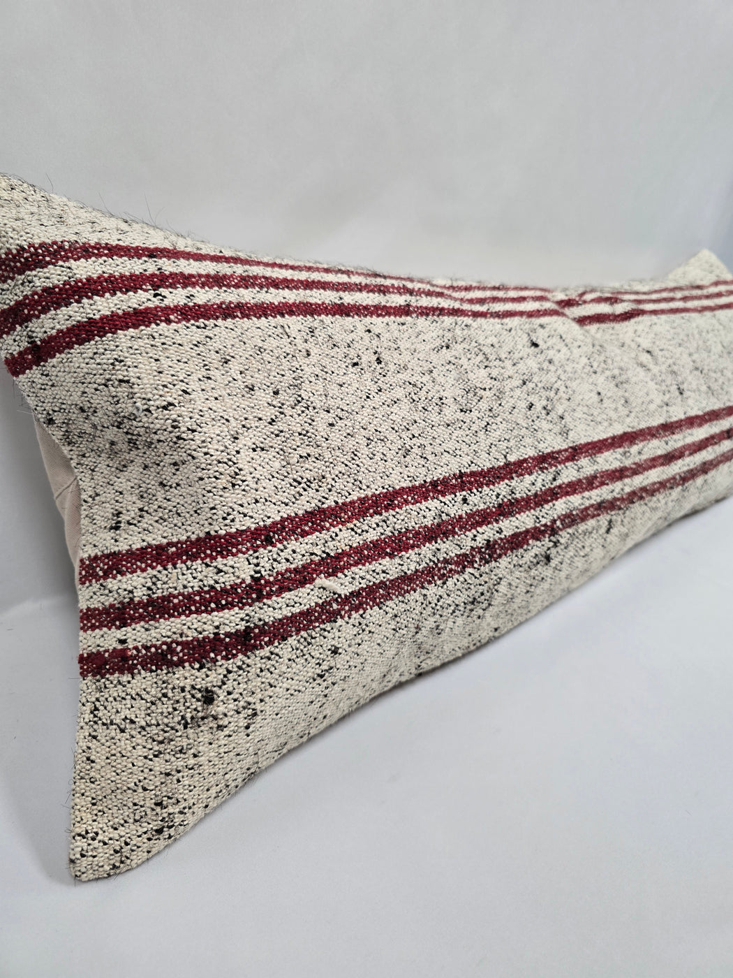 Turkish Lumbar Rug Pillow Cream Black Cushion Cover Hemp Pillow 14" x 40" #9502