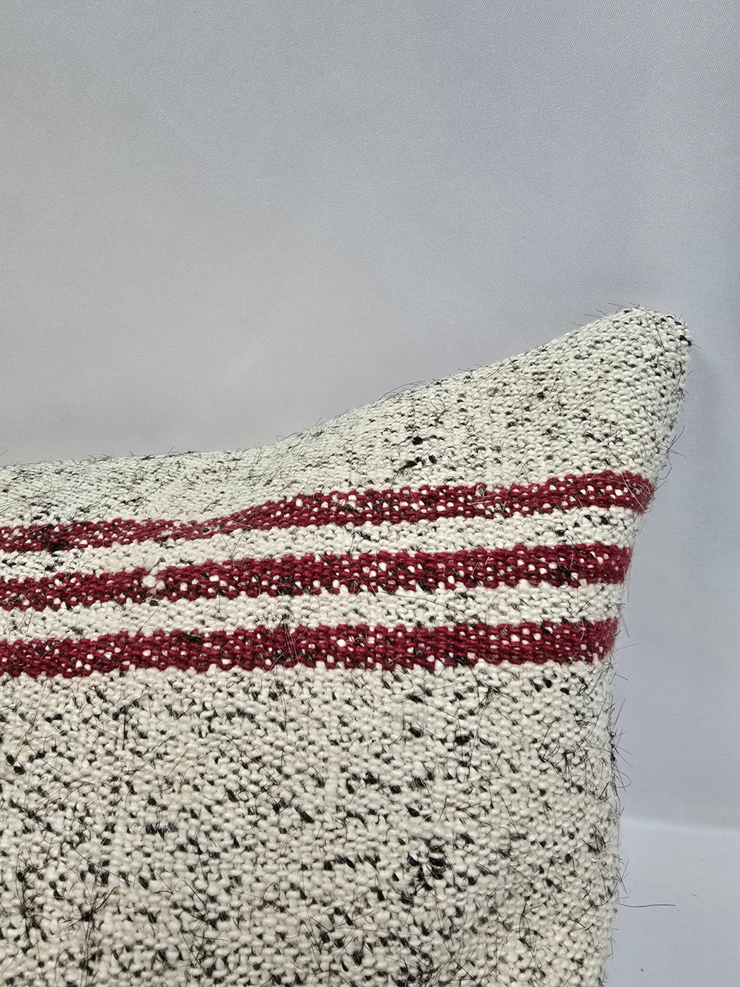 Turkish Lumbar Rug Pillow Cream Black Cushion Cover Hemp Pillow 14" x 40" #9502