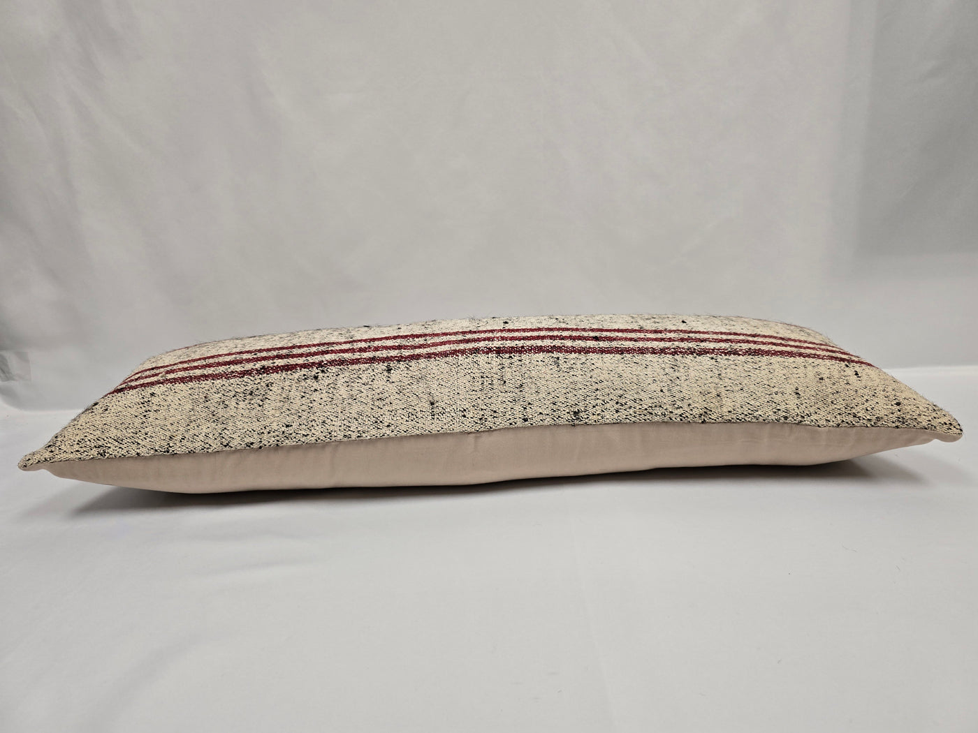 Turkish Lumbar Rug Pillow Cream Black Cushion Cover Hemp Pillow 14" x 40" #9502
