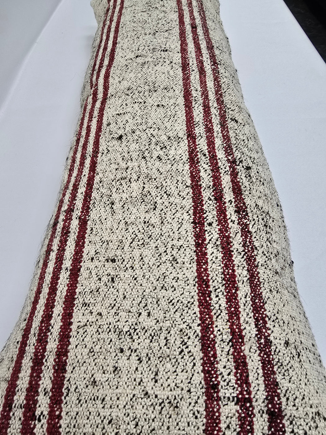 Turkish Lumbar Rug Pillow Cream Black Cushion Cover Hemp Pillow 14" x 40" #9502