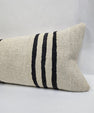Turkish Lumbar Rug Pillow Cream Brown Black Cushion Cover Hemp Pillow 14" x 40" #9501