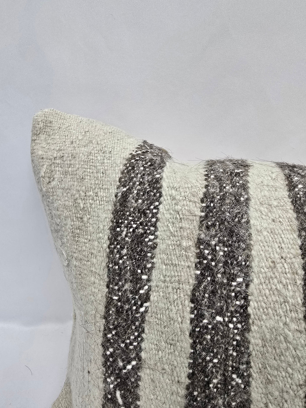 Turkish Lumbar Rug Pillow Cream Brown Black Cushion Cover Hemp Pillow 14" x 40" #9501