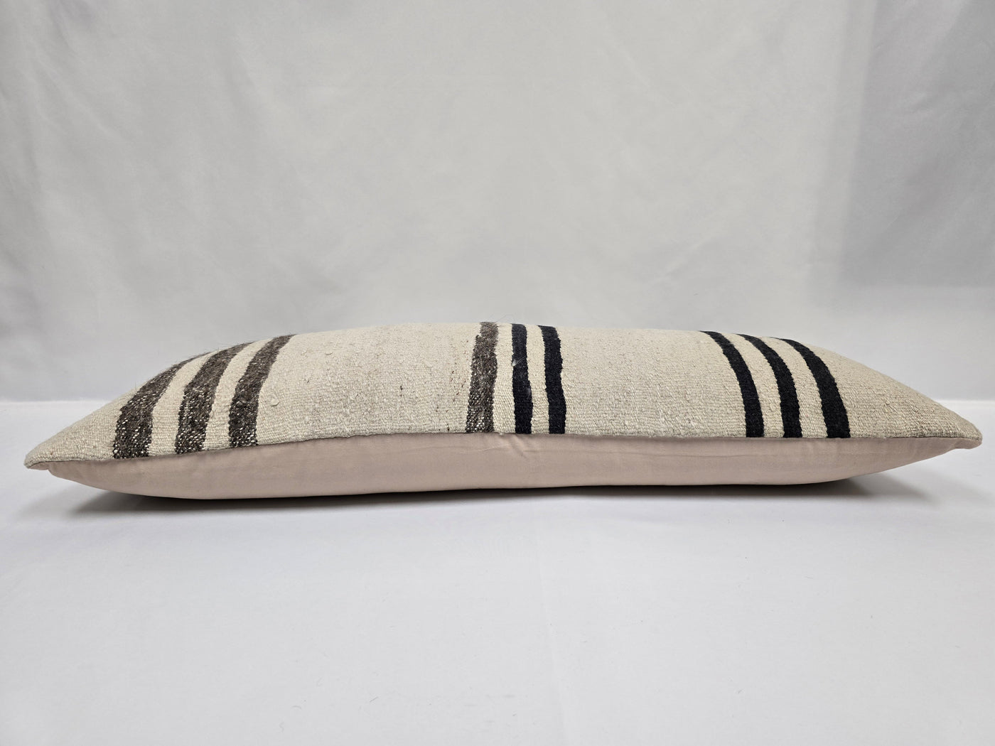 Turkish Lumbar Rug Pillow Cream Brown Black Cushion Cover Hemp Pillow 14" x 40" #9501