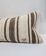 Turkish Lumbar Rug Pillow Cream Brown Cushion Cover Hemp Pillow 14" x 40" #9500