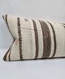 Turkish Lumbar Rug Pillow Cream Brown Cushion Cover Hemp Pillow 14" x 40" #9500