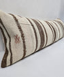 Turkish Lumbar Rug Pillow Cream Brown Cushion Cover Hemp Pillow 14" x 40" #9500