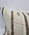Turkish Lumbar Rug Pillow Cream Brown Cushion Cover Hemp Pillow 14" x 40" #9500