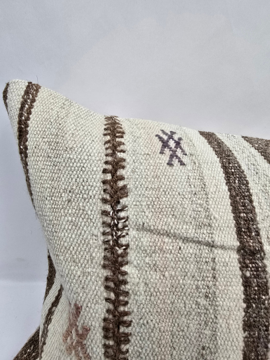 Turkish Lumbar Rug Pillow Cream Brown Cushion Cover Hemp Pillow 14" x 40" #9500