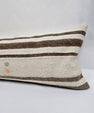 Turkish Lumbar Rug Pillow Cream Brown Cushion Cover Hemp Pillow 14" x 40" #9498