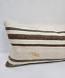 Turkish Lumbar Rug Pillow Cream Brown Cushion Cover Hemp Pillow 14" x 40" #9498