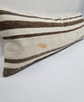 Turkish Lumbar Rug Pillow Cream Brown Cushion Cover Hemp Pillow 14" x 40" #9498