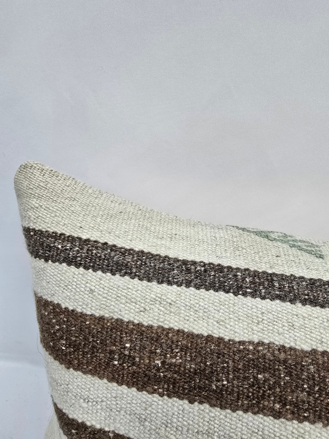 Turkish Lumbar Rug Pillow Cream Brown Cushion Cover Hemp Pillow 14" x 40" #9498