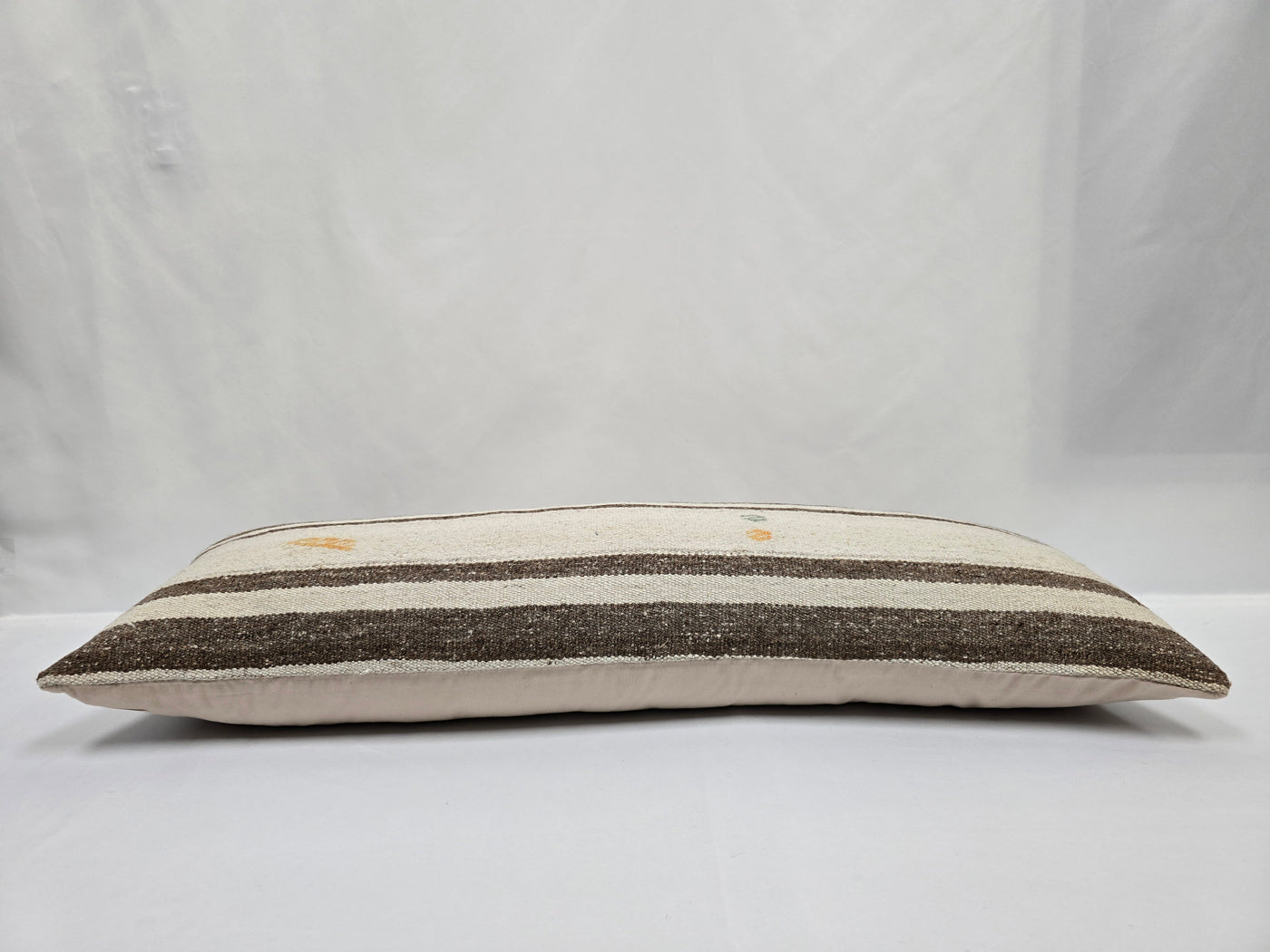 Turkish Lumbar Rug Pillow Cream Brown Cushion Cover Hemp Pillow 14" x 40" #9498