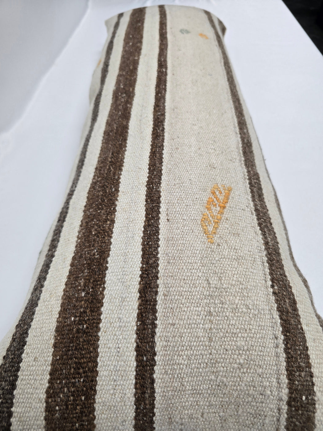 Turkish Lumbar Rug Pillow Cream Brown Cushion Cover Hemp Pillow 14" x 40" #9498