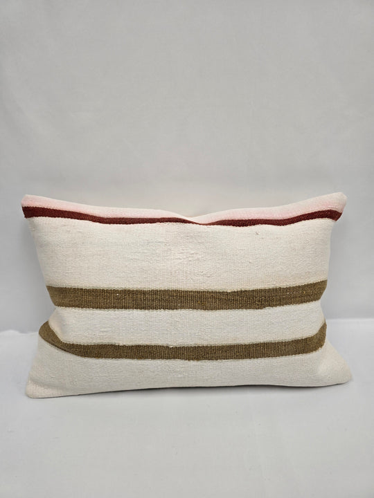 Turkish Hemp Pillow Cushion Natural Cream Green Pillow Cushion Cover 16" x 24" #9073