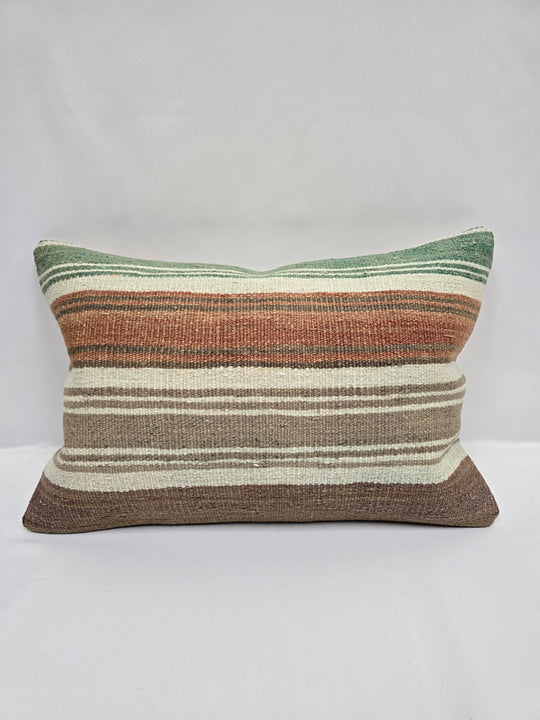 Turkish Hemp Pillow Cushion Natural Cream Green Rust Pillow Cushion Cover 16" x 24" #9055