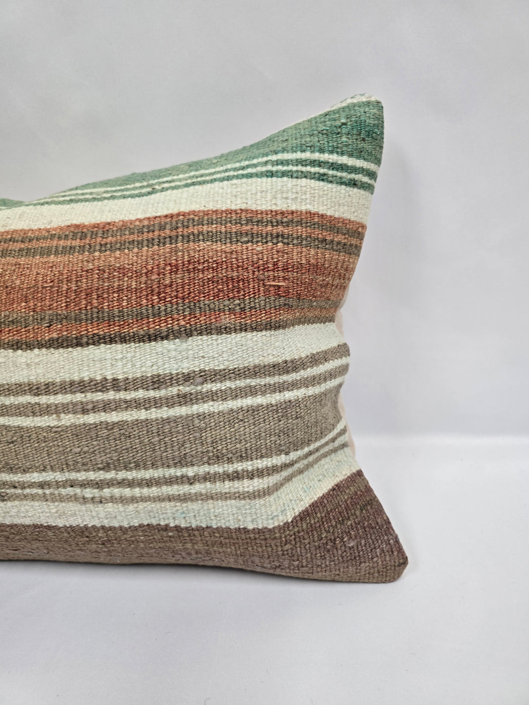 Turkish Hemp Pillow Cushion Natural Cream Green Rust Pillow Cushion Cover 16" x 24" #9055