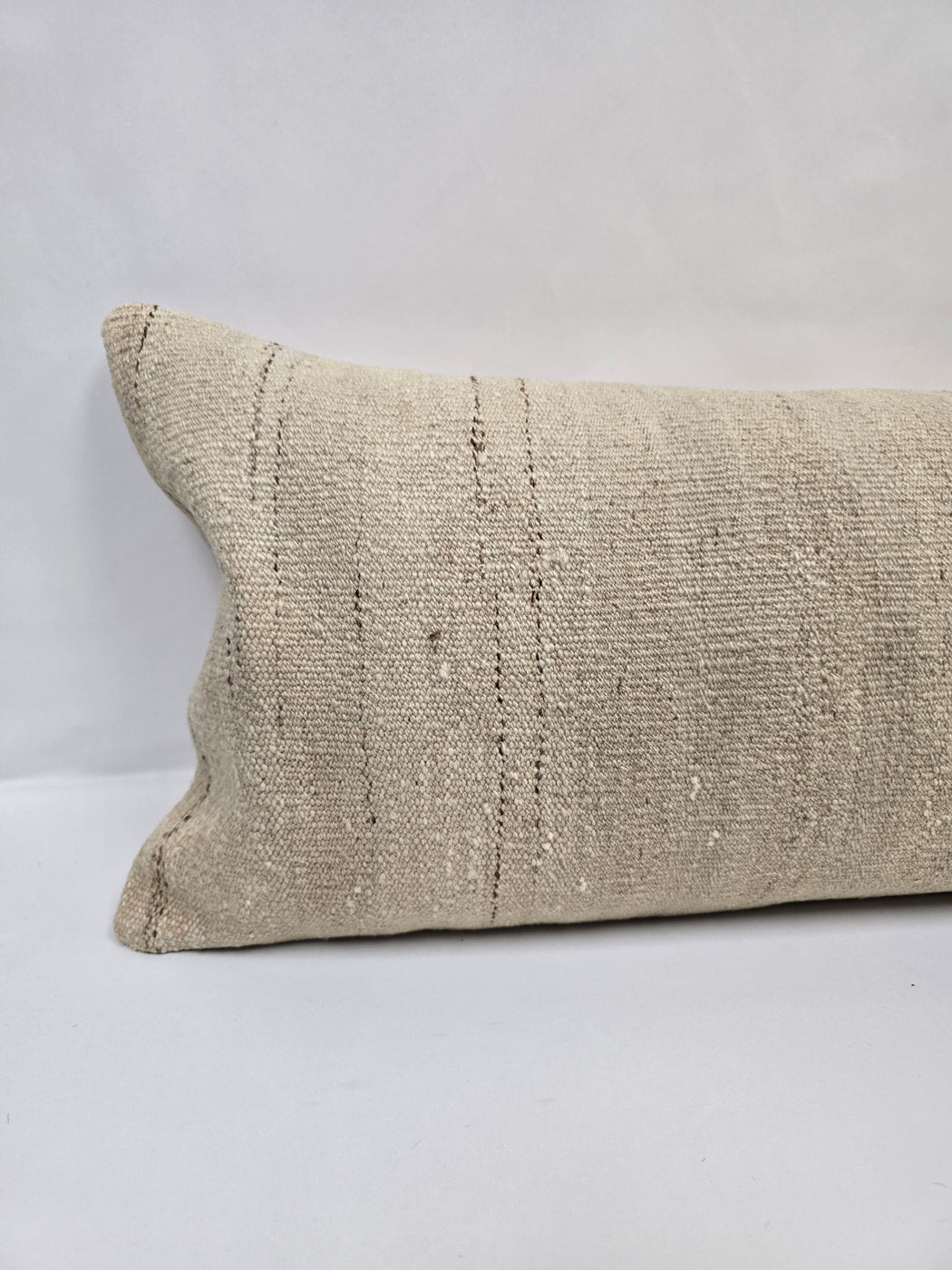 Turkish Lumbar Rug Pillow Cream Cushion Cover Hemp Pillow 14" x 40" #9502