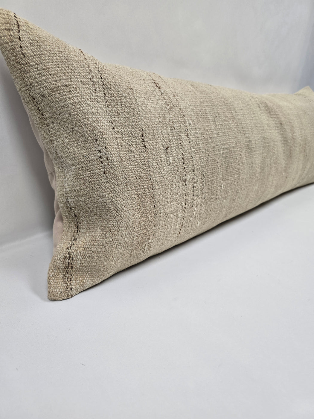 Turkish Lumbar Rug Pillow Cream Cushion Cover Hemp Pillow 14" x 40" #9502