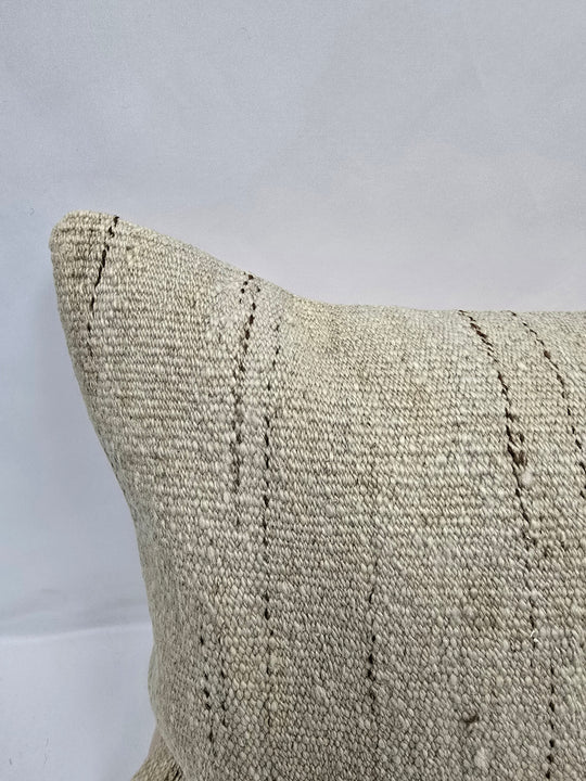 Turkish Lumbar Rug Pillow Cream Cushion Cover Hemp Pillow 14" x 40" #9417
