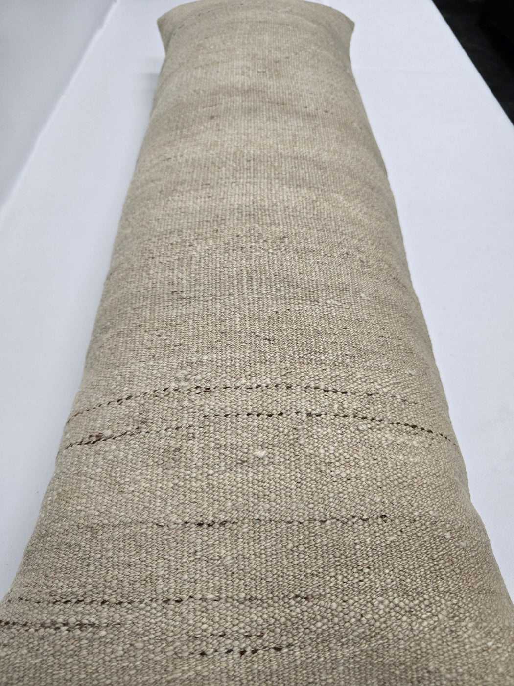 Turkish Lumbar Rug Pillow Cream Cushion Cover Hemp Pillow 14" x 40" #9502