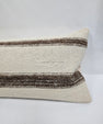 Turkish Lumbar Rug Pillow Cream Brown Cushion Cover Hemp Pillow 14" x 40" #9490