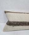 Turkish Lumbar Rug Pillow Cream Brown Cushion Cover Hemp Pillow 14" x 40" #9490