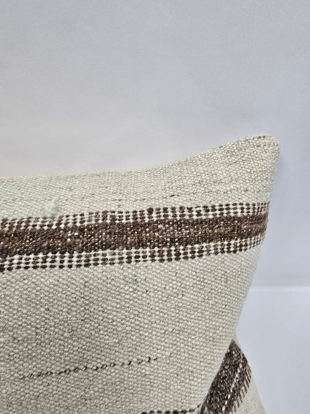 Turkish Lumbar Rug Pillow Cream Brown Cushion Cover Hemp Pillow 14" x 40" #9490