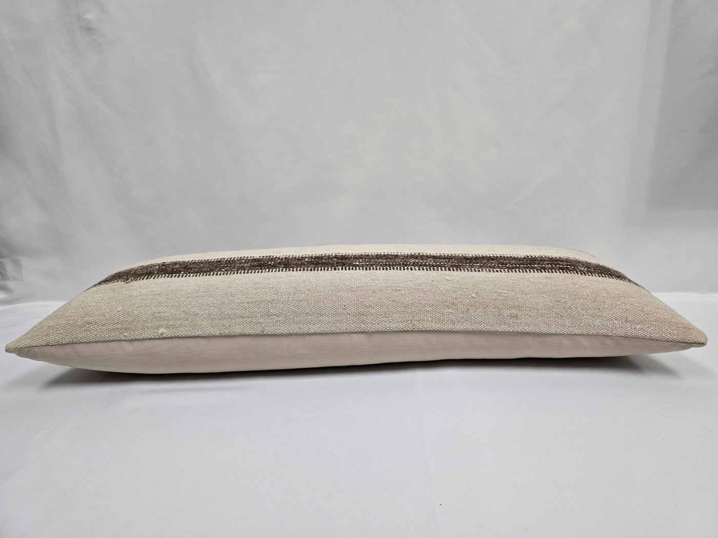 Turkish Lumbar Rug Pillow Cream Brown Cushion Cover Hemp Pillow 14" x 40" #9490