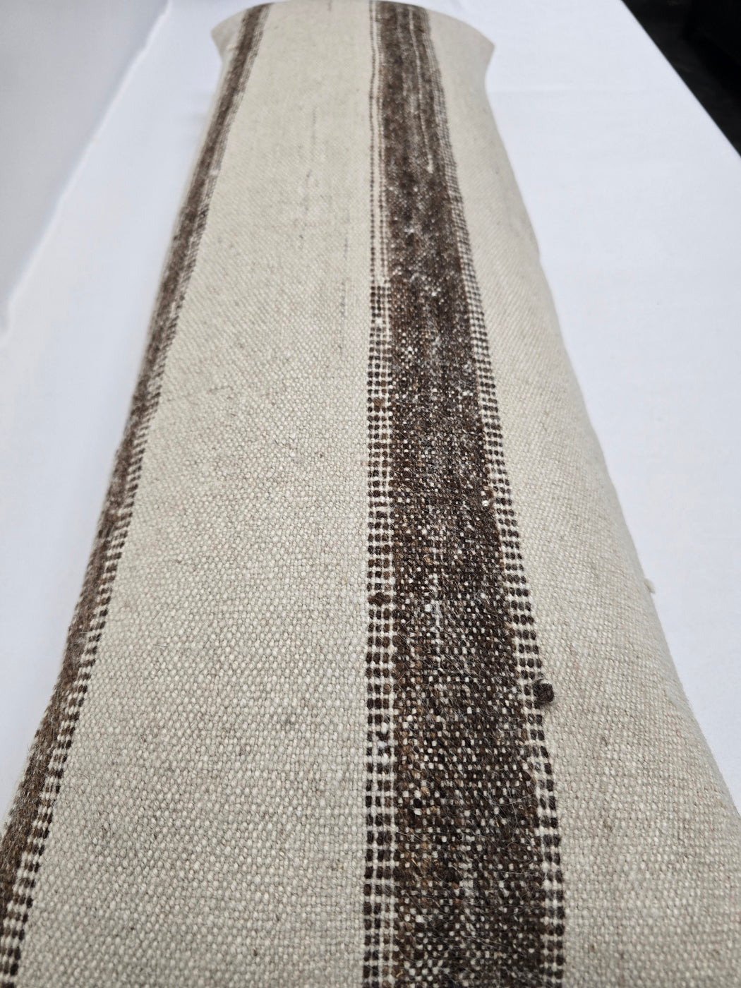Turkish Lumbar Rug Pillow Cream Brown Cushion Cover Hemp Pillow 14" x 40" #9490