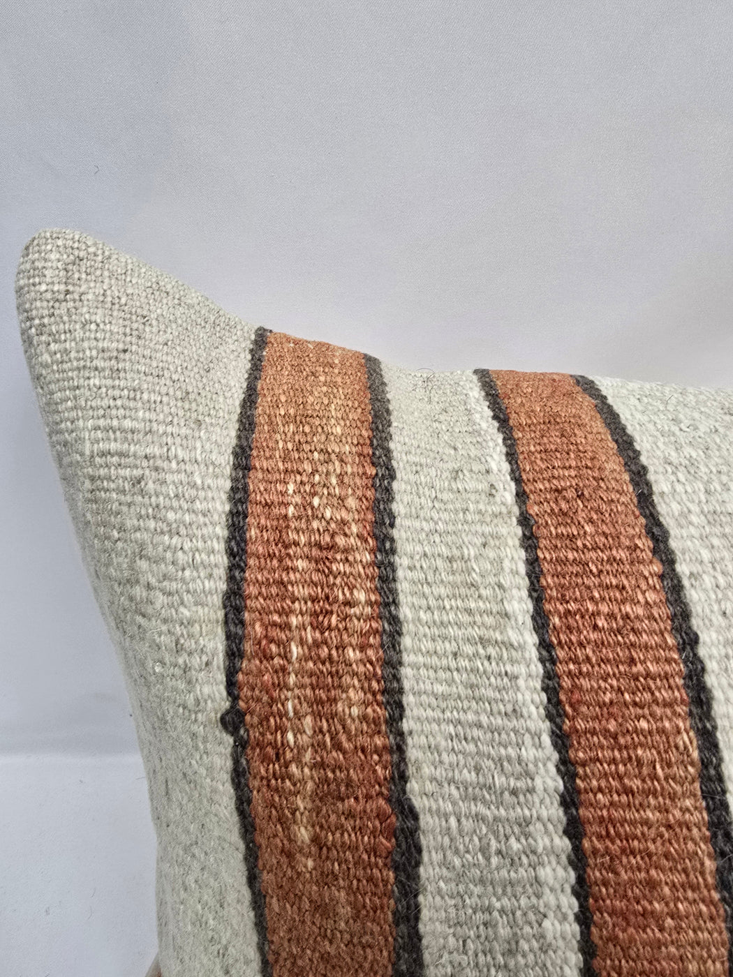 Turkish Lumbar Rug Pillow Cream Brown Rust Cushion Cover Hemp Pillow 14" x 40" #9489