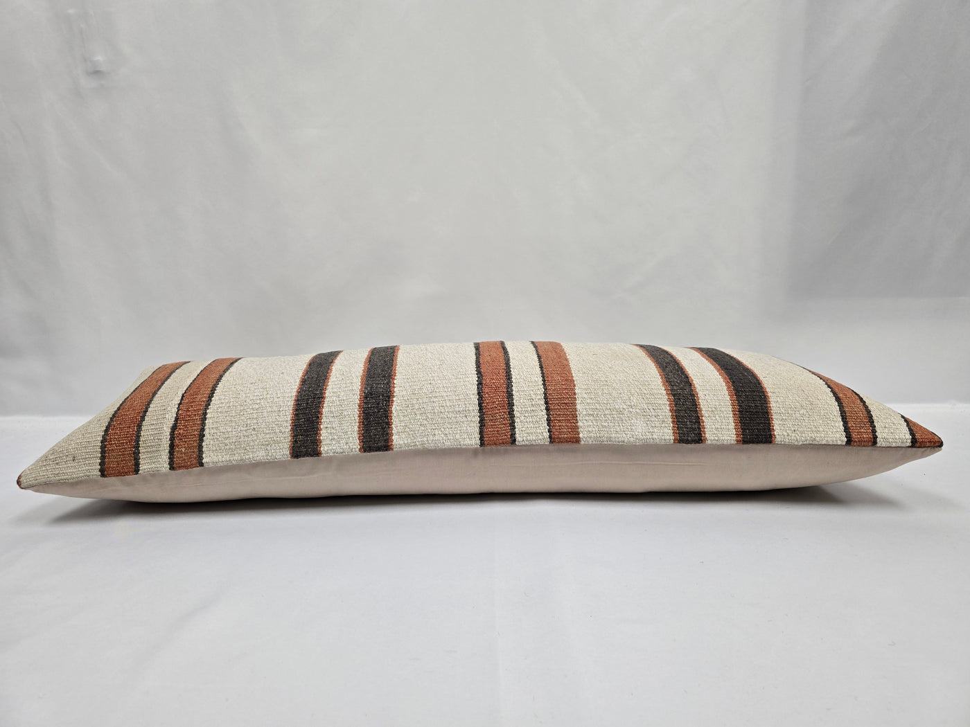 Turkish Lumbar Rug Pillow Cream Brown Rust Cushion Cover Hemp Pillow 14" x 40" #9489