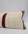 Turkish Lumbar Rug Pillow Cream Black Orange Cushion Cover Hemp Pillow 14" x 40" #9488