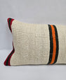 Turkish Lumbar Rug Pillow Cream Black Orange Cushion Cover Hemp Pillow 14" x 40" #9488