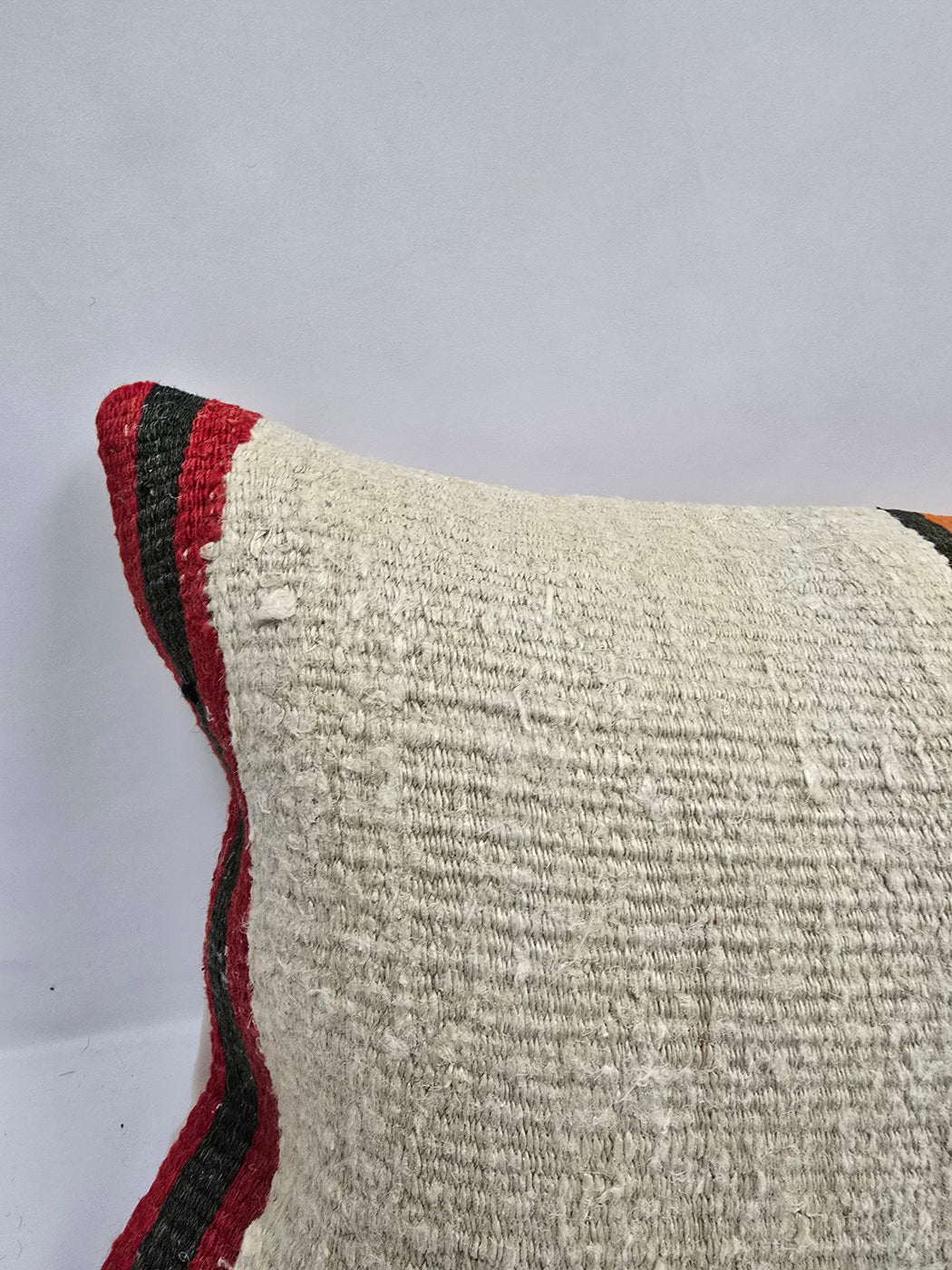 Turkish Lumbar Rug Pillow Cream Black Orange Cushion Cover Hemp Pillow 14" x 40" #9488