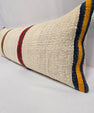 Turkish Lumbar Rug Pillow Cream Black Orange Cushion Cover Hemp Pillow 14" x 40" #9488