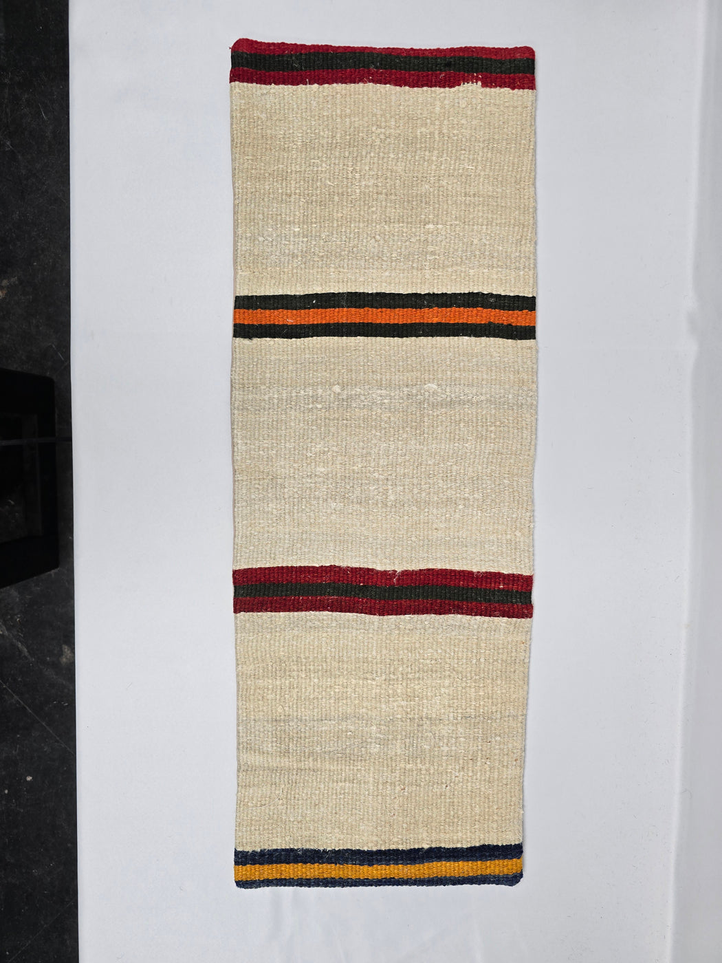 Turkish Lumbar Rug Pillow Cream Black Orange Cushion Cover Hemp Pillow 14" x 40" #9488