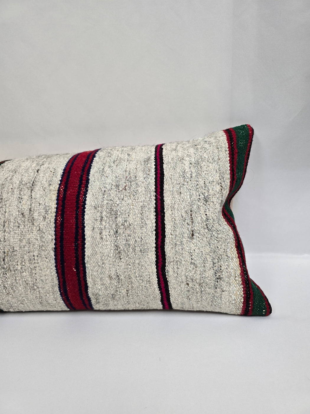 Turkish Lumbar Rug Pillow Cream Black Red Cushion Cover Hemp Pillow 14" x 40" #9486
