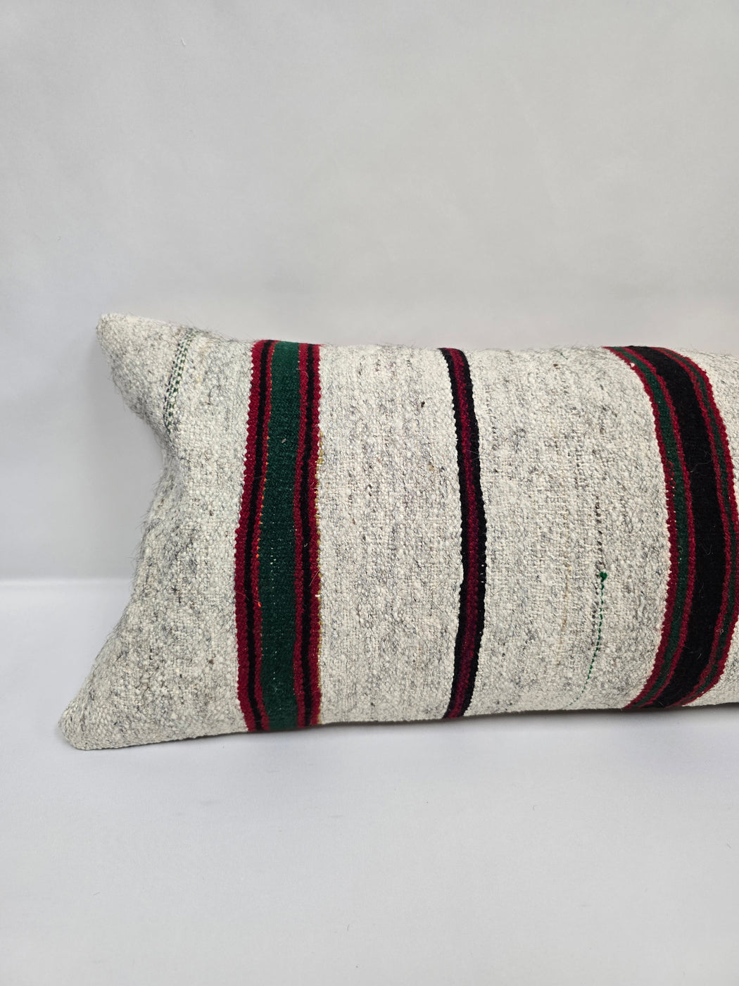 Turkish Lumbar Rug Pillow Cream Black Red Cushion Cover Hemp Pillow 14" x 40" #9486