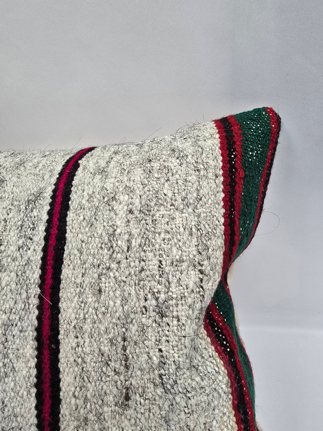 Turkish Lumbar Rug Pillow Cream Black Red Cushion Cover Hemp Pillow 14" x 40" #9486