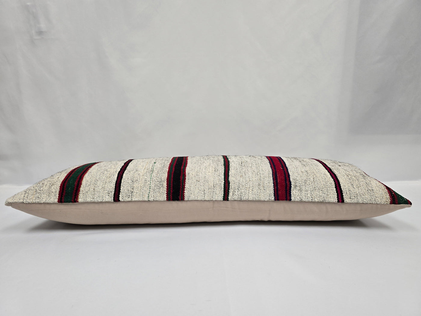 Turkish Lumbar Rug Pillow Cream Black Red Cushion Cover Hemp Pillow 14" x 40" #9486