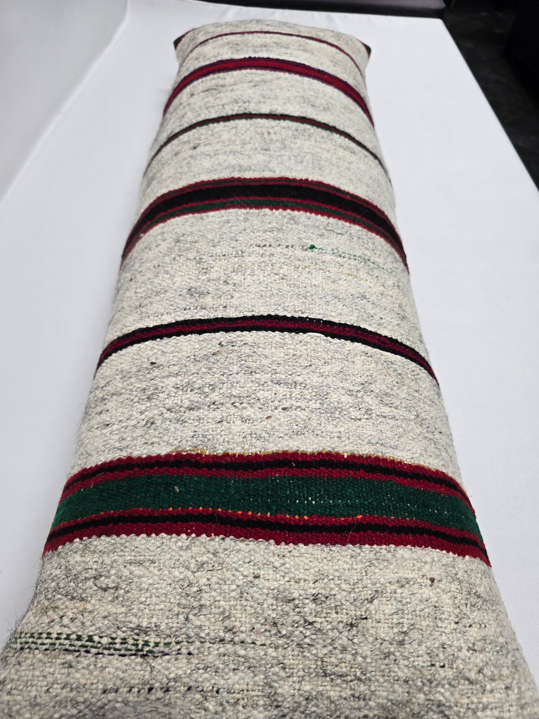 Turkish Lumbar Rug Pillow Cream Black Red Cushion Cover Hemp Pillow 14" x 40" #9486