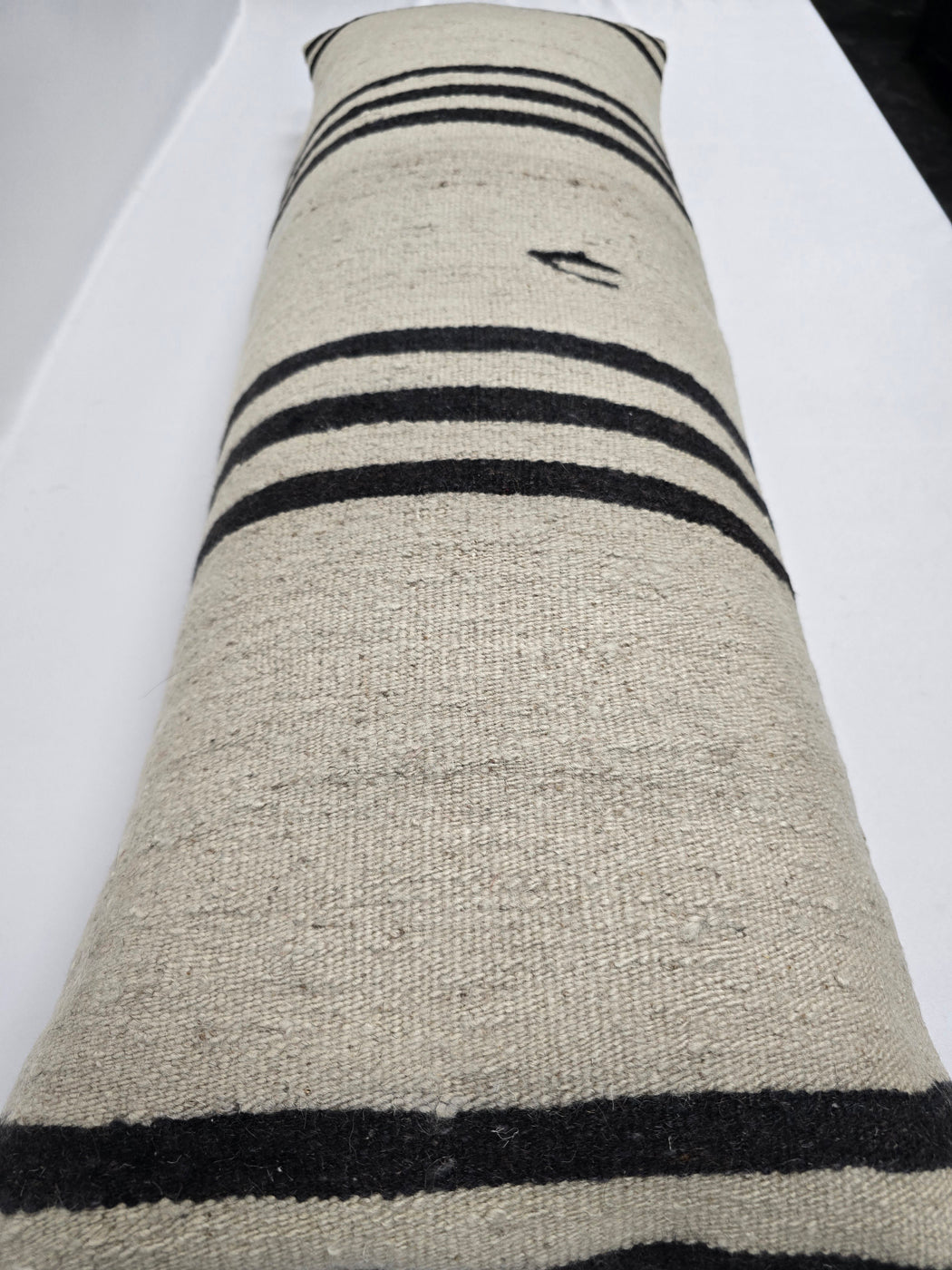 Turkish Lumbar Rug Pillow Cream Black Red Cushion Cover Hemp Pillow 14" x 40" #9486