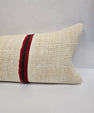 Turkish Lumbar Rug Pillow Cream Black Orange Cushion Cover Hemp Pillow 14" x 40" #9484