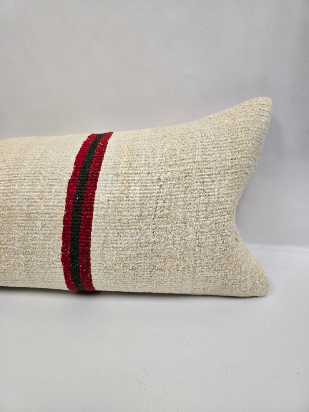 Turkish Lumbar Rug Pillow Cream Black Orange Cushion Cover Hemp Pillow 14" x 40" #9484
