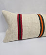 Turkish Lumbar Rug Pillow Cream Black Orange Cushion Cover Hemp Pillow 14" x 40" #9484