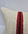 Turkish Lumbar Rug Pillow Cream Black Orange Cushion Cover Hemp Pillow 14" x 40" #9484