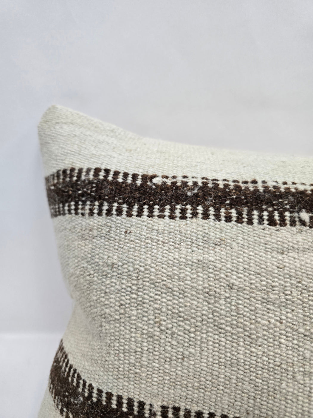 Turkish Lumbar Rug Pillow Cream Brown Cushion Cover Hemp Pillow 14" x 40" #9483