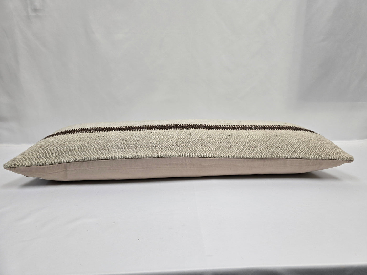 Turkish Lumbar Rug Pillow Cream Brown Cushion Cover Hemp Pillow 14" x 40" #9483